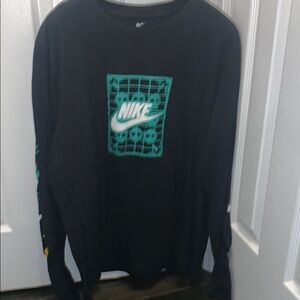 Nike Black Long Sleeve Shirt with Teal Graphic